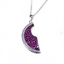 Load image into Gallery viewer, Sterling Silver Necklace with Fancy Paved GreenAnd Hot Pink and Clear Czs Bitten Watermelon Pendant
