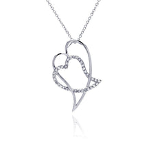 Load image into Gallery viewer, Sterling Silver Necklace with Fancy Double Heart Knot Inlaid with Clear Czs Pendant