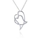 Sterling Silver Necklace with Fancy Double Heart Knot Inlaid with Clear Czs Pendant