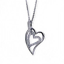 Load image into Gallery viewer, Sterling Silver Necklace with Classy Double Heart Inlaid with Clear Czs Pendant