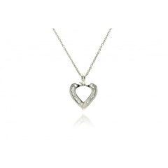 Sterling Silver Necklace with Modish Heart Inlaid with Baguette Clear Czs PendantAnd Chain Length of 16 -18  AdjustableAnd Pendant Dimensions: 27.8MMx21.4MM