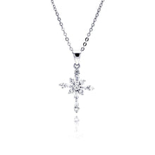 Load image into Gallery viewer, Sterling Silver Clear CZ Rhodium Plated Cross Pendant Necklace