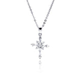 Sterling Silver Clear CZ Rhodium Plated Cross Pendant Necklace
