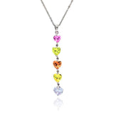 Sterling Silver Necklace with Multi-Color Cz Heart Dangling Pendant