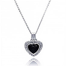 Load image into Gallery viewer, Sterling Silver Necklace with Paved Clear Czs Open Heart and Centered with Paved Black Czs Heart Pendant