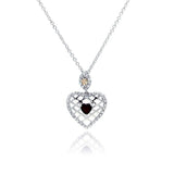 Sterling Silver Neckace with Elegant Heart Net Design Set with Heart Cut Ruby Cz and Inlaid with Champagne and Clear Czs Pendant