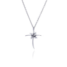 Load image into Gallery viewer, Sterling Silver Clear CZ Rhodium Plated Cross Pendant Necklace