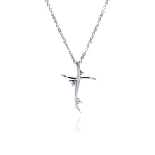 Load image into Gallery viewer, Sterling Silver Clear CZ Rhodium Plated Cross Pendant Necklace