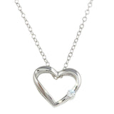 Sterling Silver Necklace with High Polished Open Heart Inlaid with Single Clear Cz Pendant