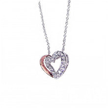 Load image into Gallery viewer, Sterling Silver Necklace with Fancy Two-Toned Open Heart Inlaid with Clear Czs Pendant