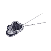 Load image into Gallery viewer, Sterling Silver Necklace with Paved Black and Clear Czs Double Heart Pendant