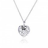 Sterling Silver Necklace with High Polished Filigree Vine Design Heart Pendant