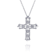 Load image into Gallery viewer, Sterling Silver Clear CZ Rhodium Plated Cross Pendant Necklace