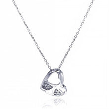 Load image into Gallery viewer, Sterling Silver Necklace with Modish Heart with Paved Heart Pattern Design Pendant