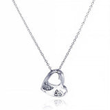 Sterling Silver Necklace with Modish Heart with Paved Heart Pattern Design Pendant