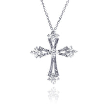 Load image into Gallery viewer, Sterling Silver Clear CZ Rhodium Plated Cross Pendant Necklace