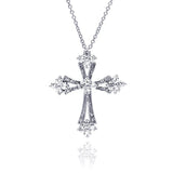 Sterling Silver Clear CZ Rhodium Plated Cross Pendant Necklace