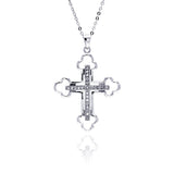 Sterling Silver Clear CZ Rhodium Plated Cross Pendant Necklace