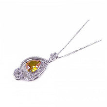 Load image into Gallery viewer, Sterling Silver Necklace with Elegant Paved Clear Cz Pearshape Frame with Flower Design and Centered Pearshape Cut Champagne Cz