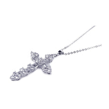 Load image into Gallery viewer, Sterling Silver Clear CZ Rhodium Plated Cross Pendant Necklace