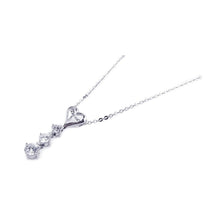 Load image into Gallery viewer, Sterling Silver Necklace with Classy Open Heart with Graduated Clear Czs Dangling Pendant