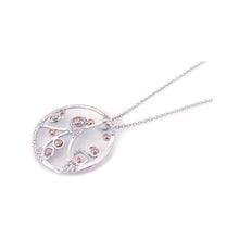 Load image into Gallery viewer, Sterling Silver Necklace with Open Circle Filigree Flower Vine Pendant Inlaid with Clear Cz on Rose Gold Plated Bezel Setting