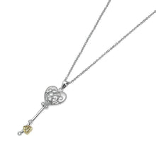 Load image into Gallery viewer, Sterling Silver Necklace with Filigree Heart Key Inlaid with Clear Czs Pendant
