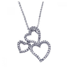 Load image into Gallery viewer, Sterling Silver Necklace with Three Fancy Paved Heart Pendant