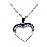 Sterling Silver Neckace with High Polished Classy Heart Inlaid with Clear and Black Czs Pendant