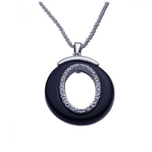 Load image into Gallery viewer, Sterling Silver Necklace with Open Round Black Onyx Pendant Inlaid with Clear Czs
