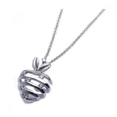Sterling Silver Necklace with Fancy Strawberry Inlaid with Clear Czs Pendant