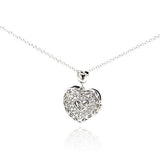Sterling Silver Necklace with Filigree Vine Design Inlaid with Czs Heart Locket Pendant