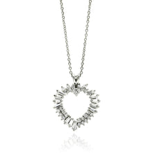 Load image into Gallery viewer, Sterling Silver Necklace with Baguette and Round Cut Clear Czs Heart Shaped Pendant
