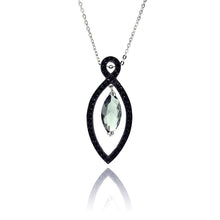 Load image into Gallery viewer, Sterling Silver Necklace with Paved Black Czs Marquise Shaped Pendant with Dangling Marquise Cut Light Green Cz