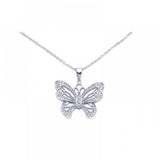 Sterling Silver Antique Style Open Butterfly Inlaid with Clear Czs Pendant
