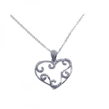 Load image into Gallery viewer, Sterling Silver Necklace with Classy Filigree Heart Inlaid with Clear Czs Pendant