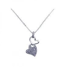 Load image into Gallery viewer, Sterling Silver Necklace with Sideways Double Heart Link Inlaid with Clear Czs Pendant