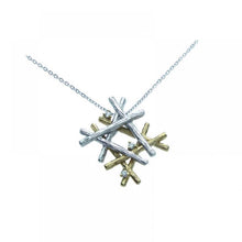 Load image into Gallery viewer, Sterling Silver Necklace with Two Toned Multiple Wooden Stick Inlaid with Clear Czs Pendant