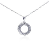 Sterling Silver Rhodium Plated Open Circle CZ Dangling Necklace