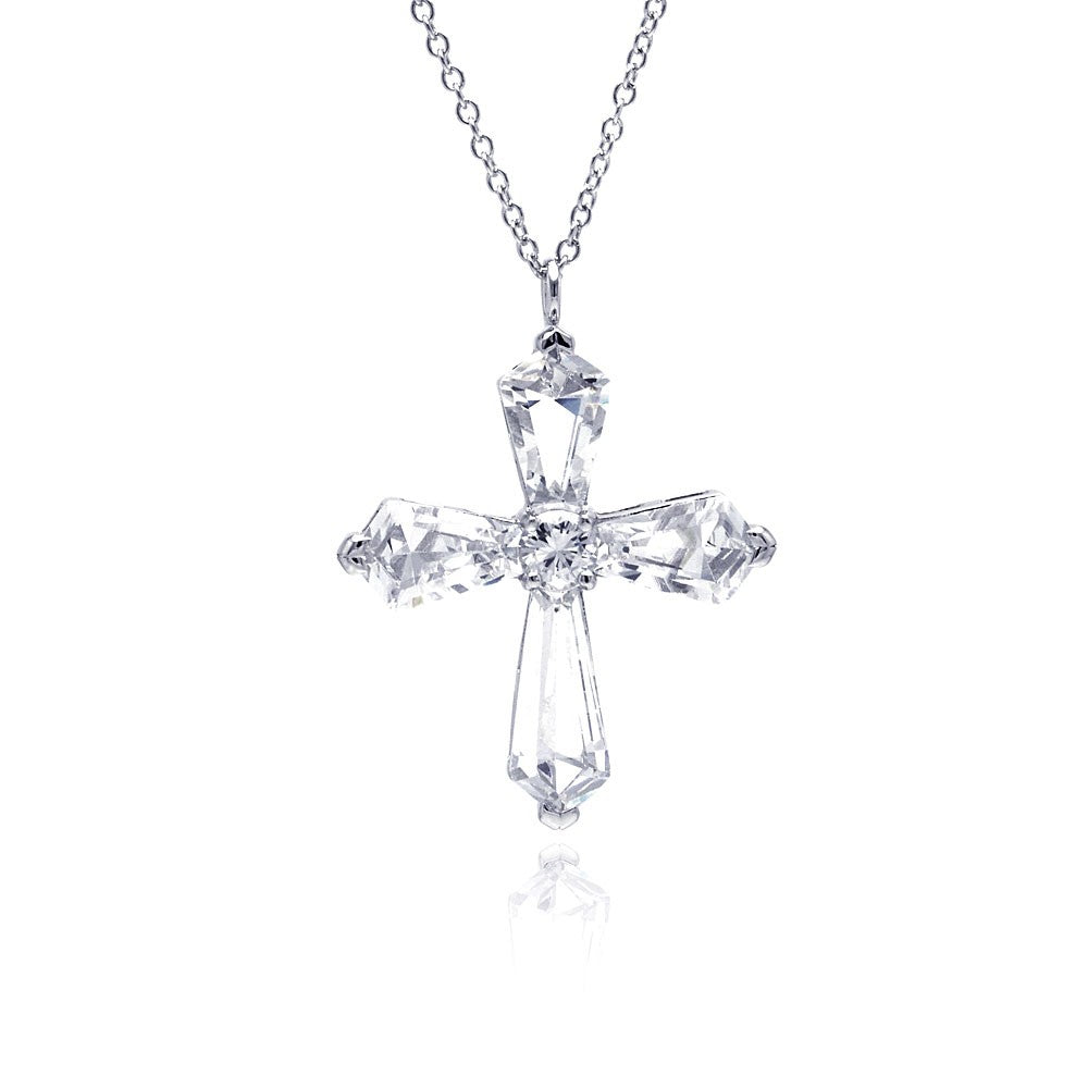 Sterling Silver Rhodium Plated Cross CZ Necklace