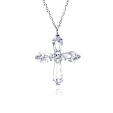 Load image into Gallery viewer, Sterling Silver Rhodium Plated Cross CZ Necklace
