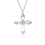 Sterling Silver Rhodium Plated Cross CZ Necklace