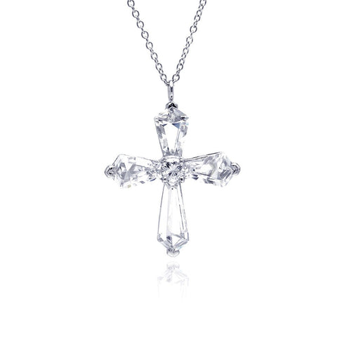 Sterling Silver Rhodium Plated Cross CZ Necklace