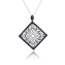 Load image into Gallery viewer, Sterling Silver Necklace with Fancy Diamond Shaped Pendant Inlaid with Black Cz and White Pearls