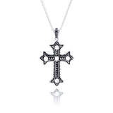 Sterling Silver Black Rhodium Plated Cross CZ Necklace