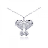 Sterling Silver Necklace with Classy Heart Shaped Butterfly Inlaid with Clear Czs Pendant