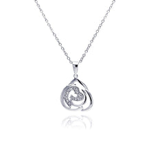 Load image into Gallery viewer, Sterling Silver Necklace with Abstract Heart Design Inlaid with Clear Czs Pendant