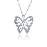 Sterling Silver Necklace with Stylish Open Butterfly Inlaid with Clear Czs Pendant