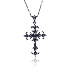 Load image into Gallery viewer, Sterling Silver Black Rhodium Plated Cross CZ Necklace