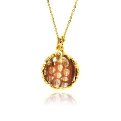 Sterling Silver Gold Plated Necklace with Modish Round Synthetic Champagne Stone Pendant